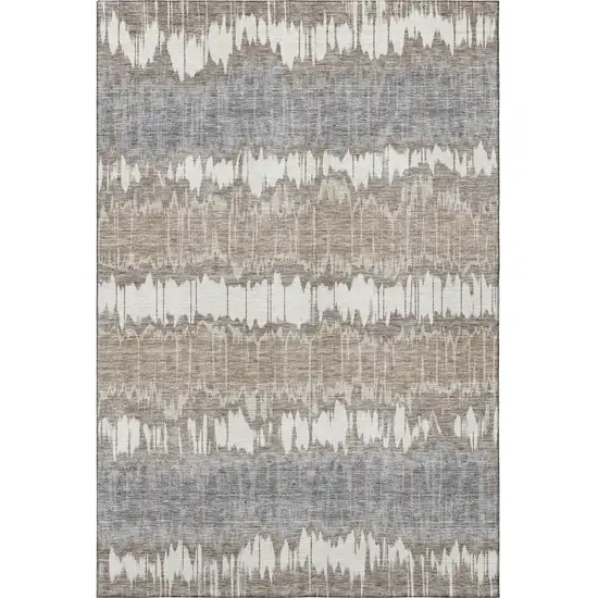 Taupe Ivory And Gray Striped Washable Area Rug With UV Protection Photo 4