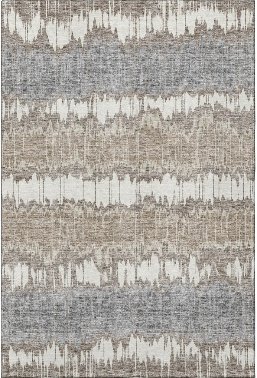 Taupe Ivory And Gray Striped Washable Area Rug With UV Protection Photo 4
