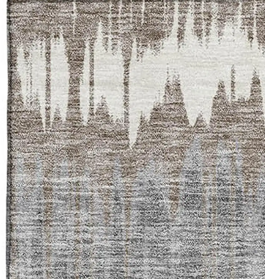 Taupe Ivory And Gray Striped Washable Area Rug With UV Protection Photo 4