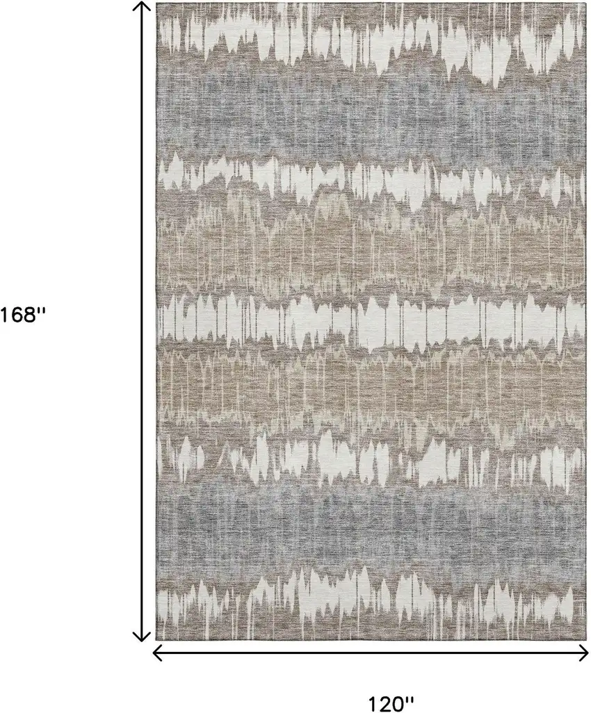 Taupe Ivory And Gray Striped Washable Area Rug With UV Protection Photo 4