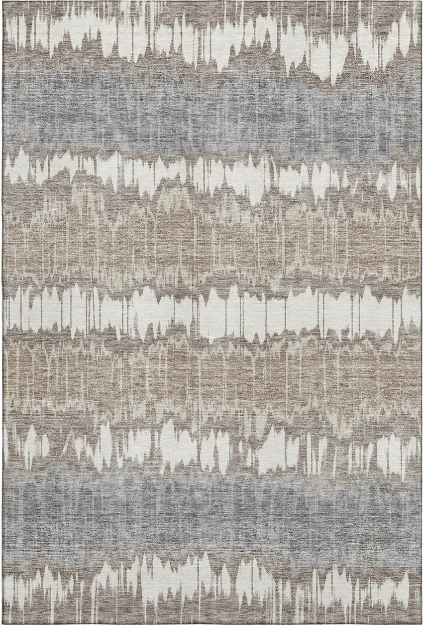 Taupe Ivory And Gray Striped Washable Area Rug With UV Protection Photo 1