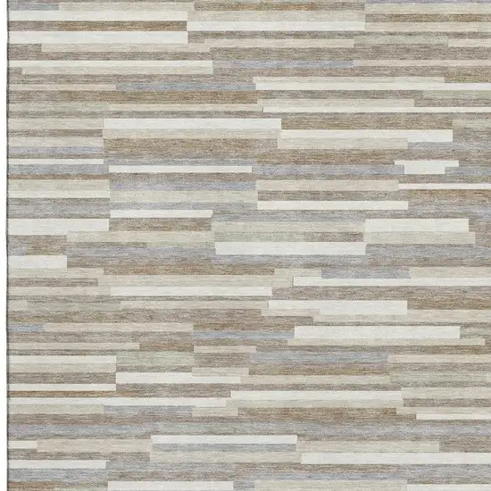 Taupe Ivory And Gray Striped Washable Area Rug With UV Protection Photo 4