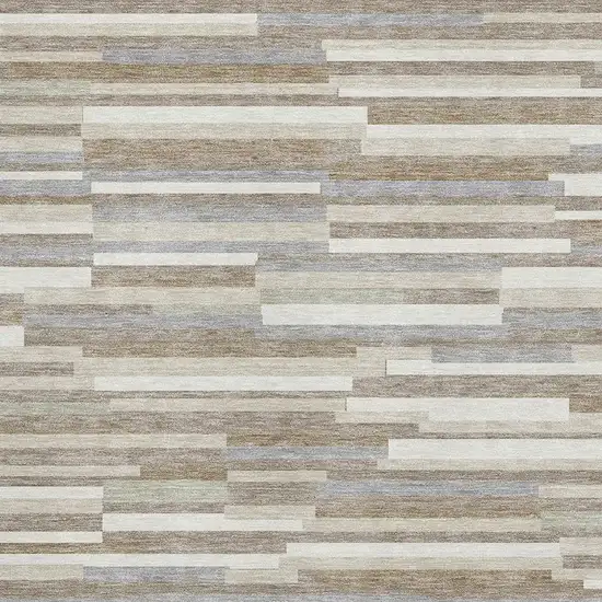 Taupe Ivory And Gray Striped Washable Area Rug With UV Protection Photo 3