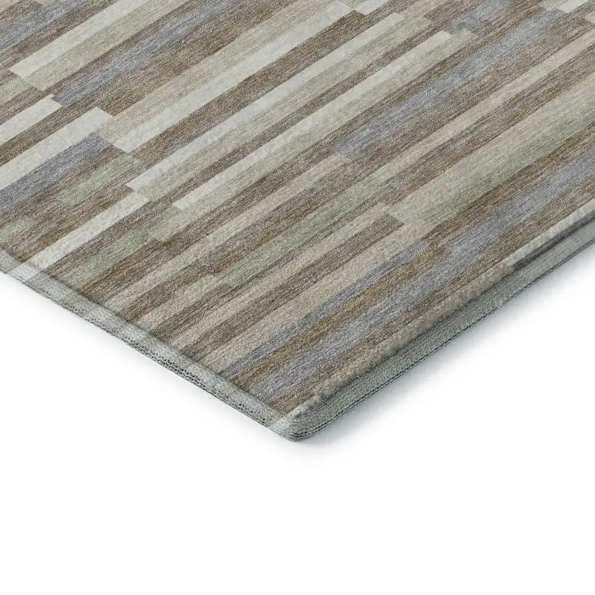 Taupe Ivory And Gray Striped Washable Area Rug With UV Protection Photo 8