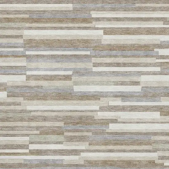 Taupe Ivory And Gray Striped Washable Area Rug With UV Protection Photo 3