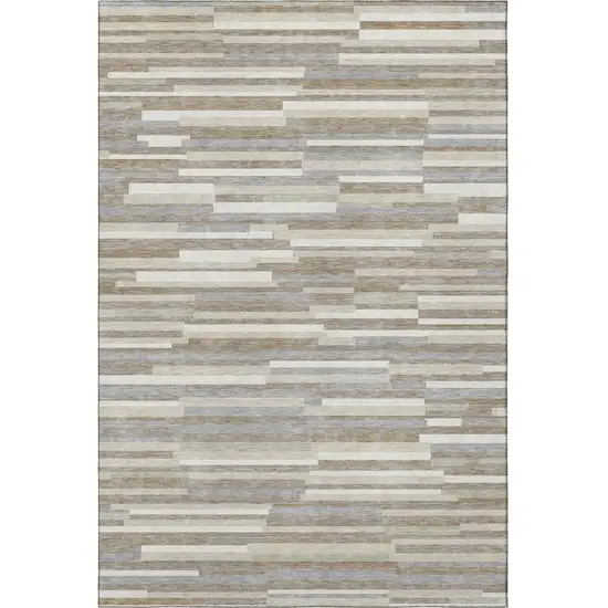 Taupe Ivory And Gray Striped Washable Area Rug With UV Protection Photo 4