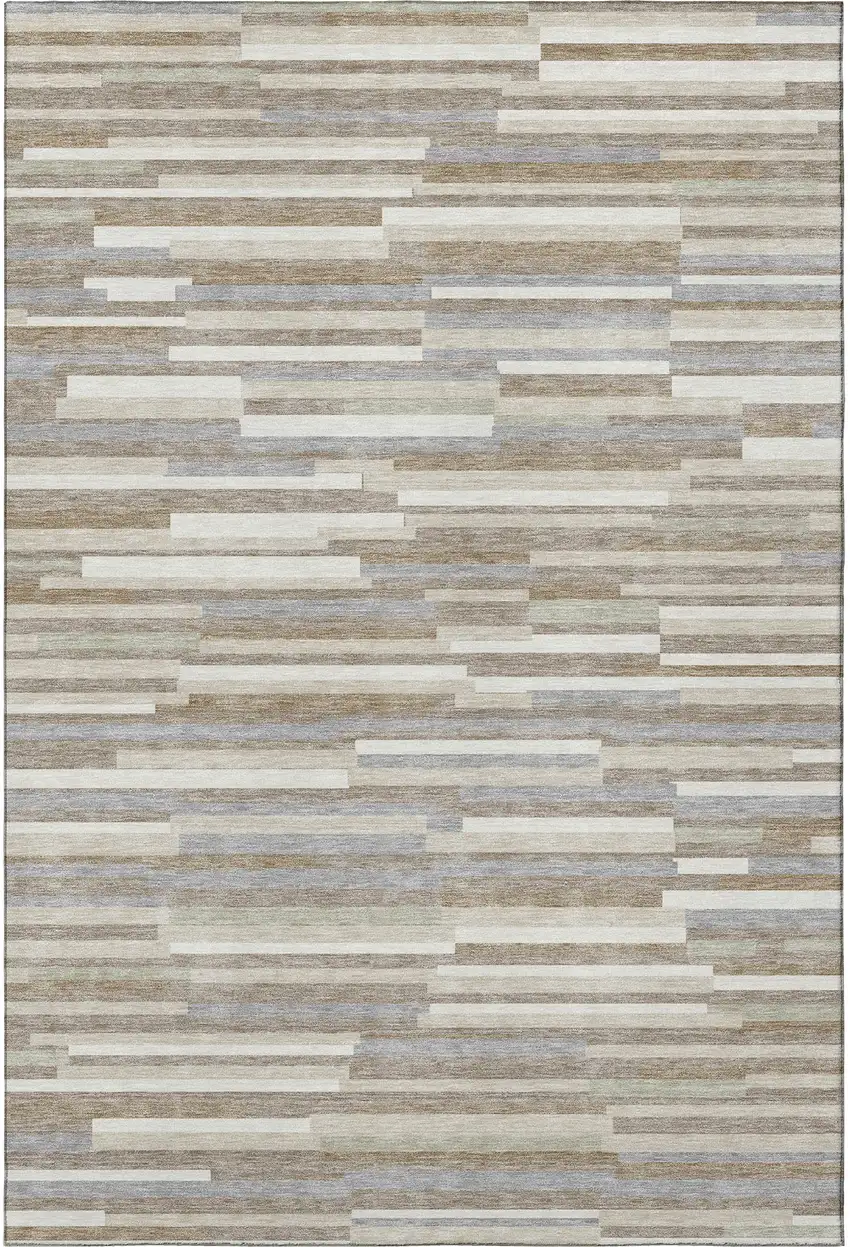 Taupe Ivory And Gray Striped Washable Area Rug With UV Protection Photo 4