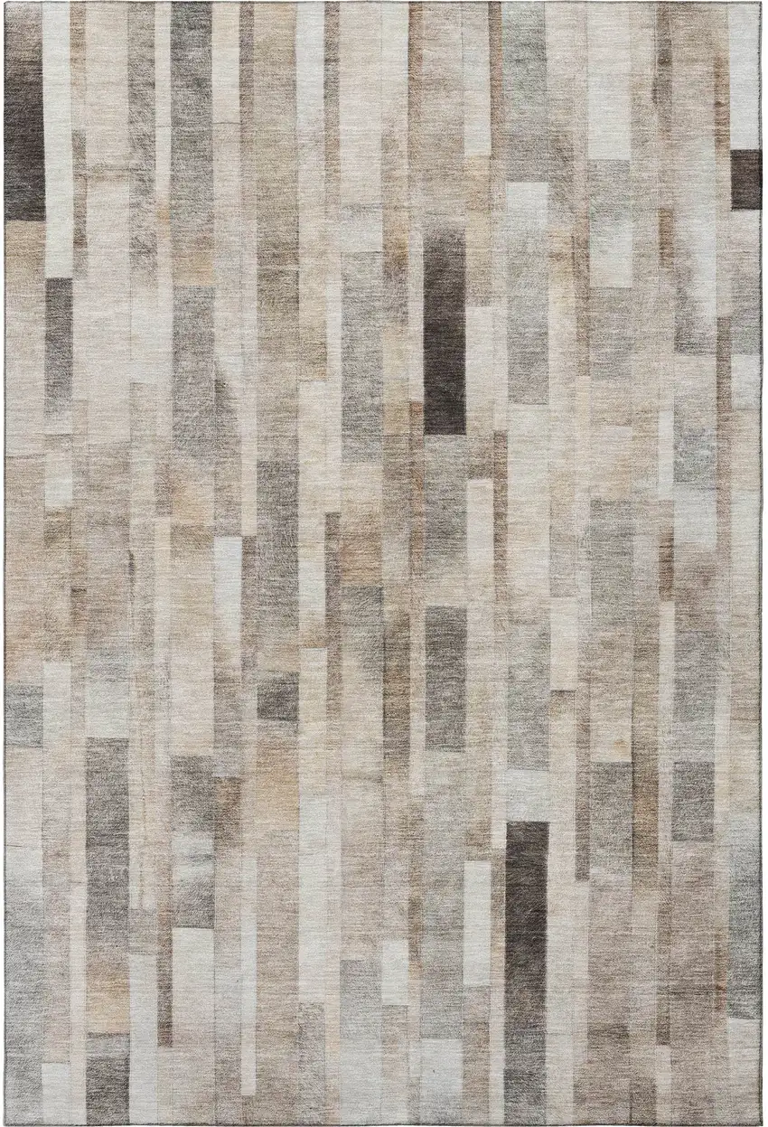 Taupe Ivory And Gray Striped Washable Area Rug With UV Protection Photo 3