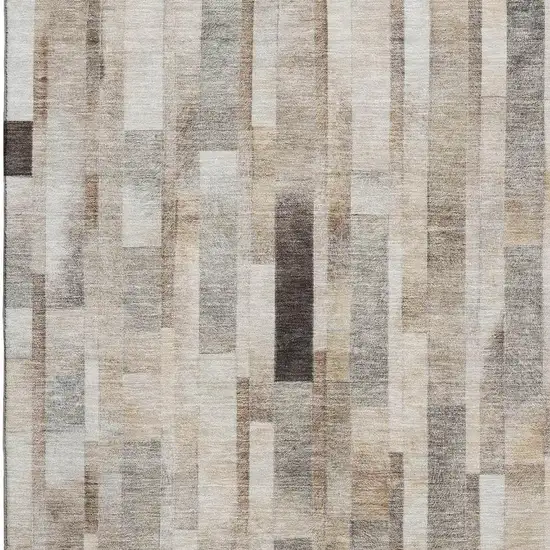 Taupe Ivory And Gray Striped Washable Area Rug With UV Protection Photo 2