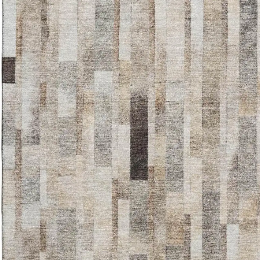 Taupe Ivory And Gray Striped Washable Area Rug With UV Protection Photo 2
