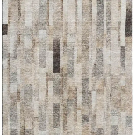 Taupe Ivory And Gray Striped Washable Area Rug With UV Protection Photo 3