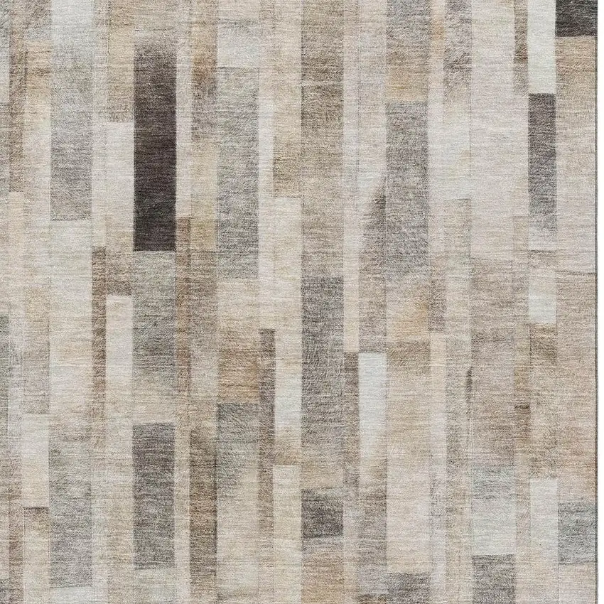 Taupe Ivory And Gray Striped Washable Area Rug With UV Protection Photo 2