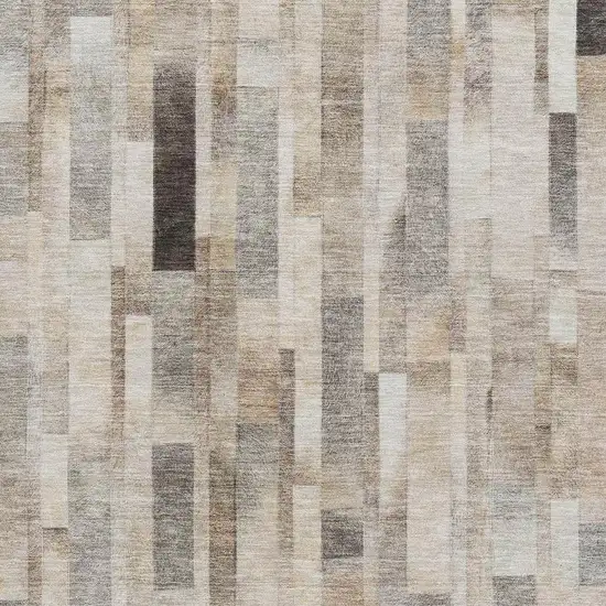 Taupe Ivory And Gray Striped Washable Area Rug With UV Protection Photo 2