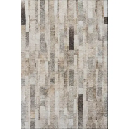 Taupe Ivory And Gray Striped Washable Area Rug With UV Protection Photo 3