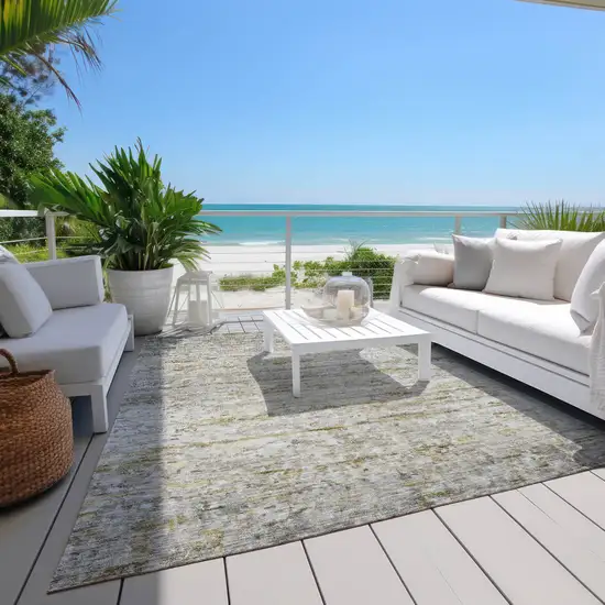 Taupe Ivory And Green Striped Washable Indoor Outdoor Area Rug Photo 9