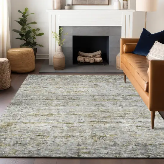 Taupe Ivory And Green Striped Washable Indoor Outdoor Area Rug Photo 8