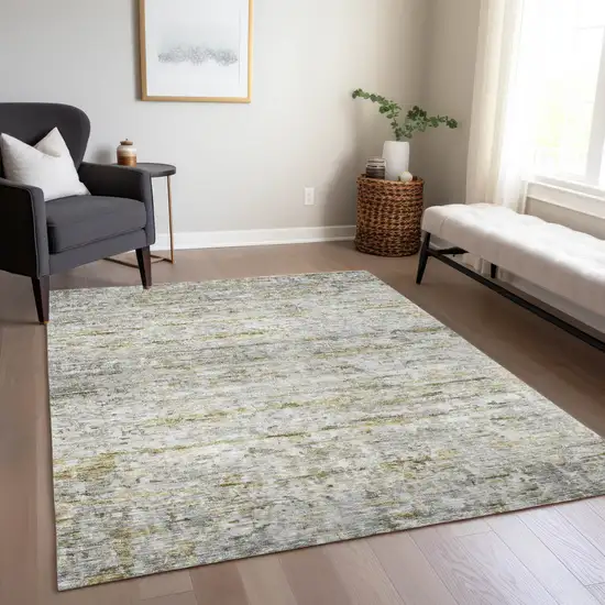 Taupe Ivory And Green Striped Washable Indoor Outdoor Area Rug Photo 9