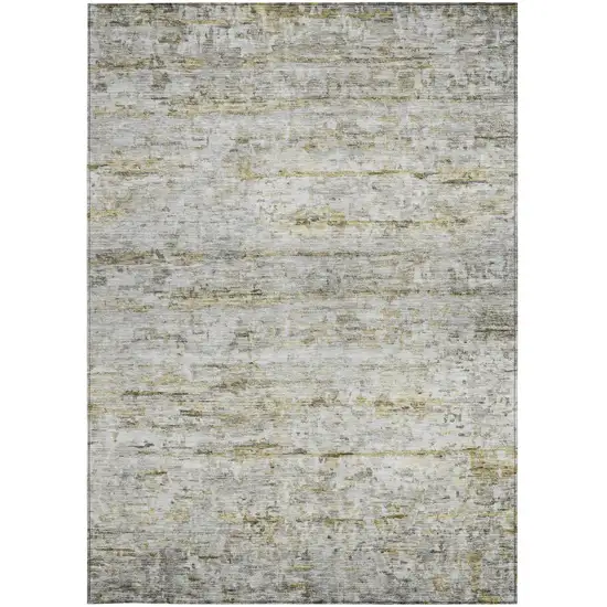 Taupe Ivory And Green Striped Washable Indoor Outdoor Area Rug Photo 6