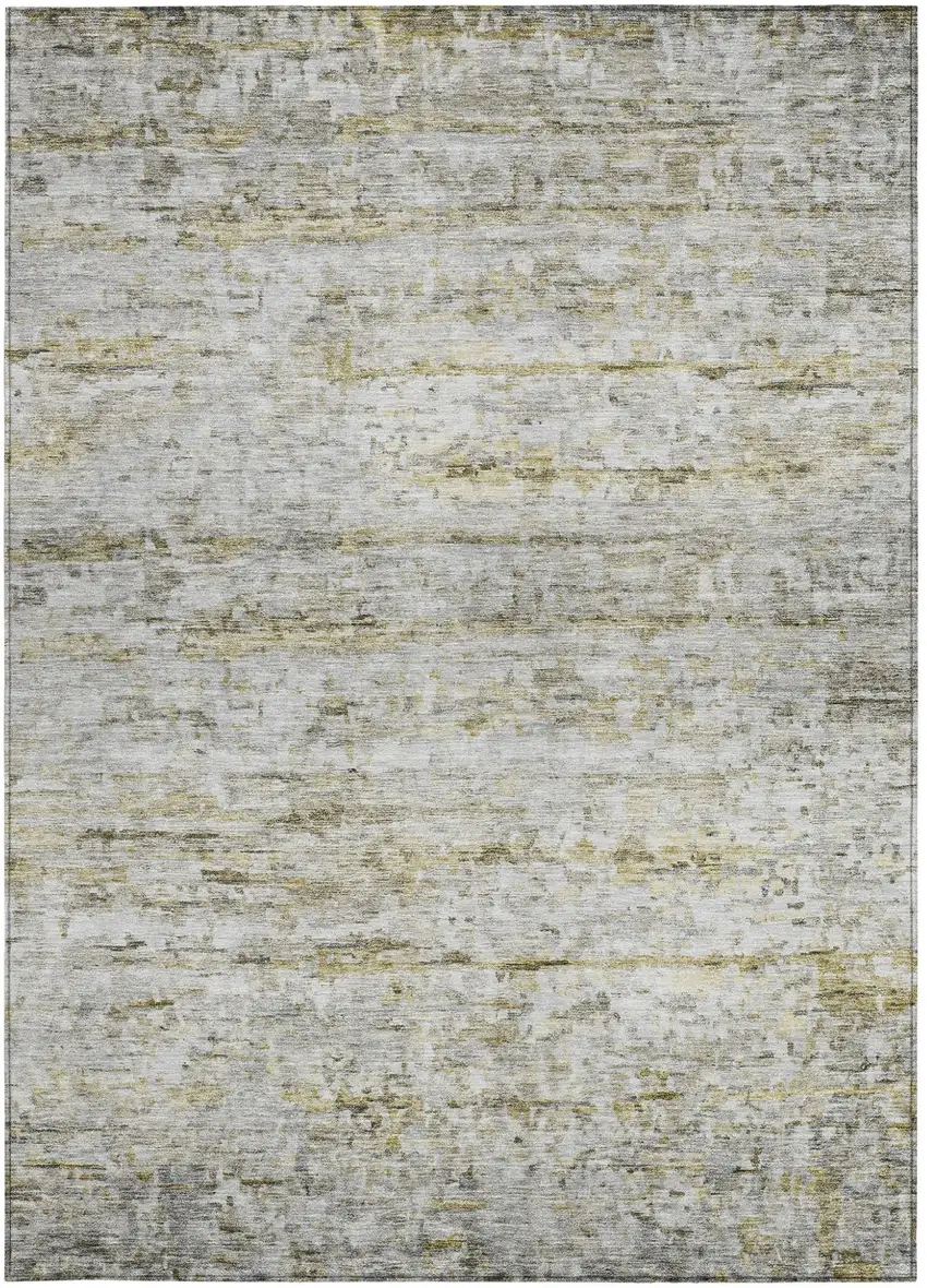 Taupe Ivory And Green Striped Washable Indoor Outdoor Area Rug Photo 6