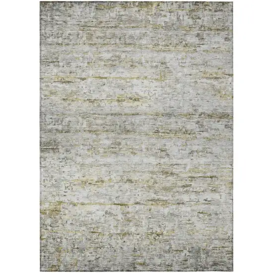 Taupe Ivory And Green Striped Washable Indoor Outdoor Area Rug Photo 2