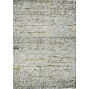 Photo of Taupe Ivory And Green Striped Washable Indoor Outdoor Area Rug
