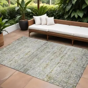 Photo of Taupe Ivory And Green Striped Washable Indoor Outdoor Area Rug