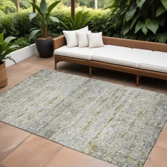 Taupe Ivory And Green Striped Washable Indoor Outdoor Area Rug Photo 1
