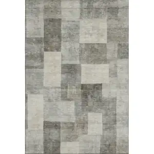 Photo of Taupe Ivory And Khaki Geometric Washable Area Rug With UV Protection