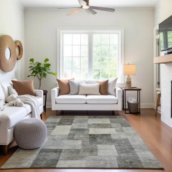 Taupe Ivory And Khaki Geometric Washable Area Rug With UV Protection Photo 5