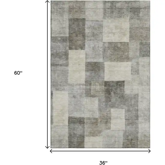 Taupe Ivory And Khaki Geometric Washable Area Rug With UV Protection Photo 3