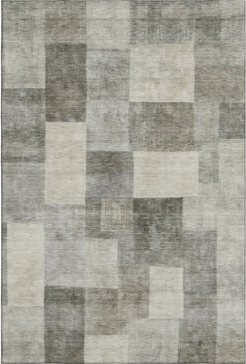 Taupe Ivory And Khaki Geometric Washable Area Rug With UV Protection Photo 1