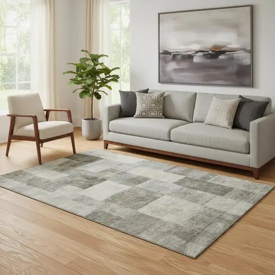 Taupe Ivory And Khaki Geometric Washable Area Rug With UV Protection Photo 2