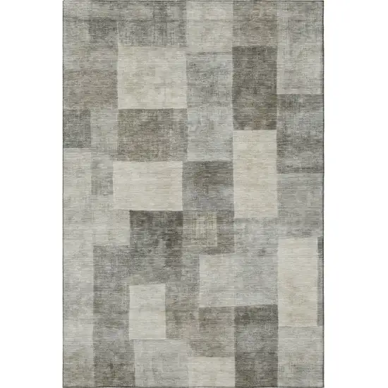 Taupe Ivory And Khaki Geometric Washable Area Rug With UV Protection Photo 3