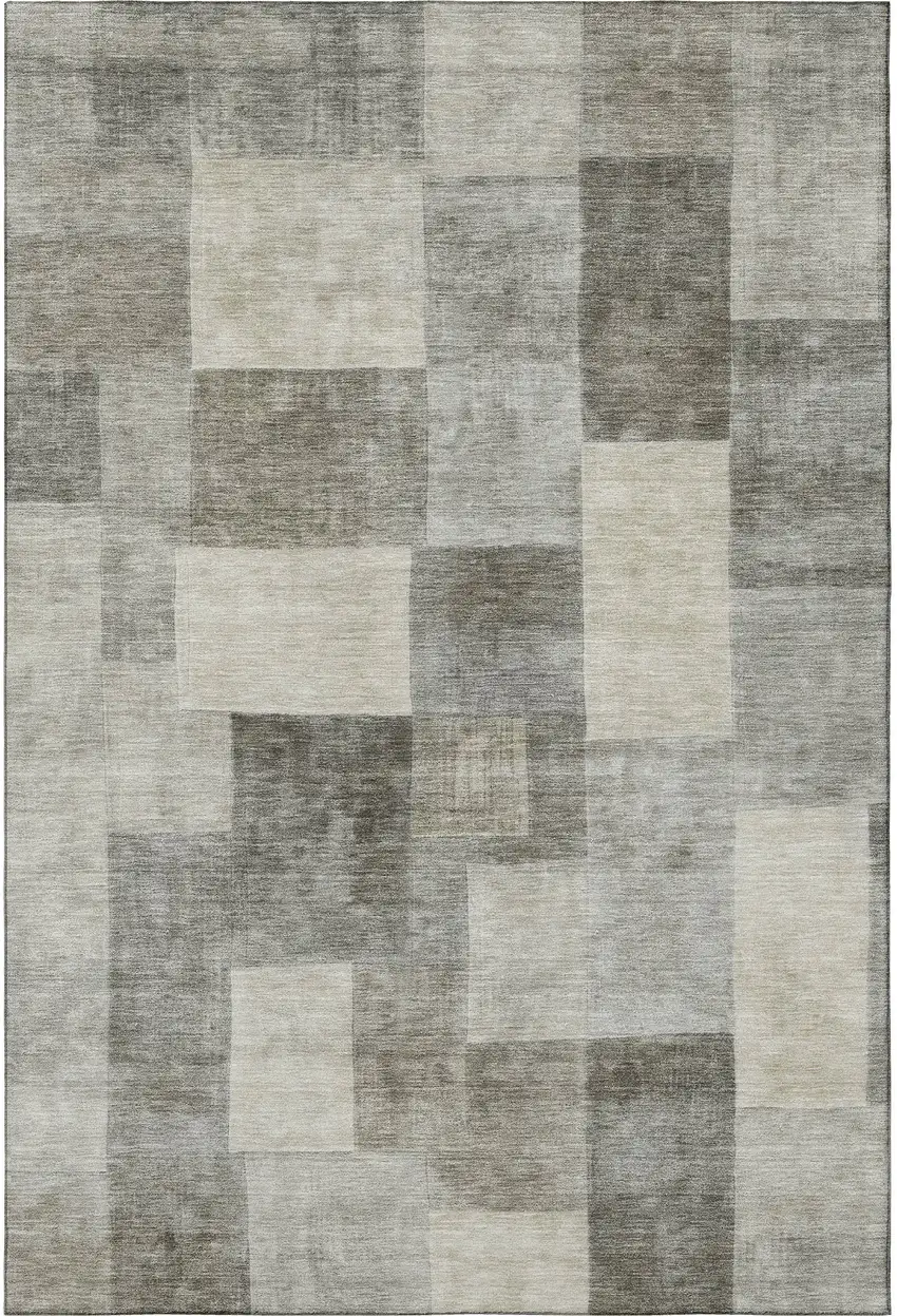 Taupe Ivory And Khaki Geometric Washable Area Rug With UV Protection Photo 3