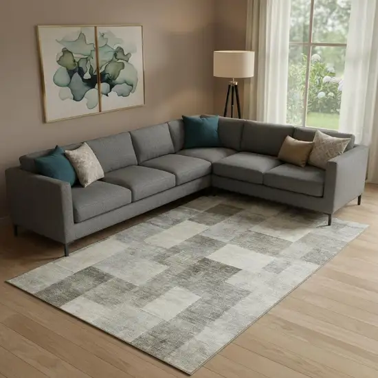 Taupe Ivory And Khaki Geometric Washable Area Rug With UV Protection Photo 2
