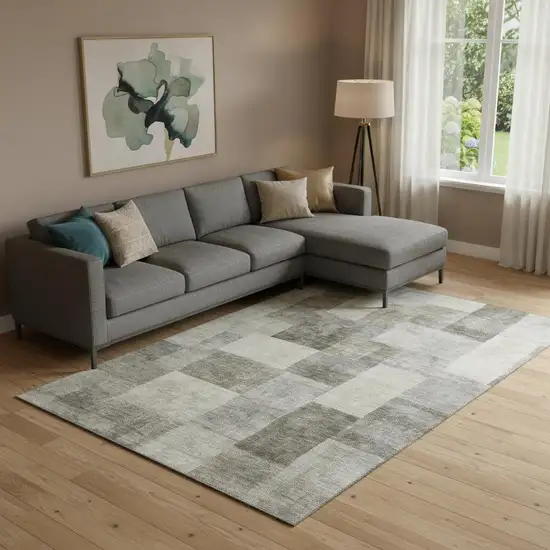 Taupe Ivory And Khaki Geometric Washable Area Rug With UV Protection Photo 2