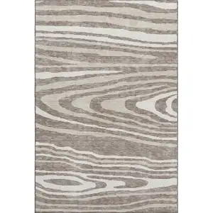 Photo of Taupe Ivory And Khaki Woodland Lodge Washable Area Rug With UV Protection