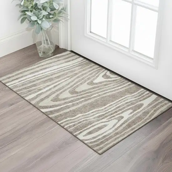 Taupe Ivory And Khaki Woodland Lodge Washable Area Rug With UV Protection Photo 2