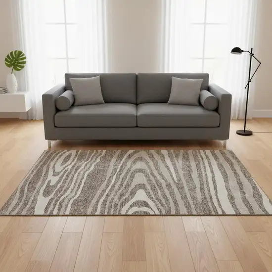 Taupe Ivory And Khaki Woodland Lodge Washable Area Rug With UV Protection Photo 2