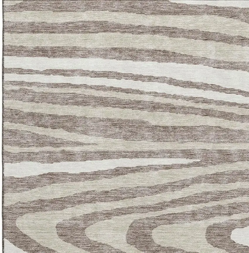 Taupe Ivory And Khaki Woodland Lodge Washable Area Rug With UV Protection Photo 2