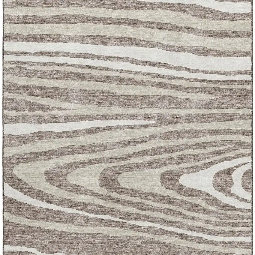 Taupe Ivory And Khaki Woodland Lodge Washable Area Rug With UV Protection Photo 3