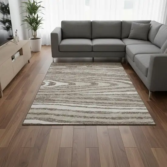 Taupe Ivory And Khaki Woodland Lodge Washable Area Rug With UV Protection Photo 2