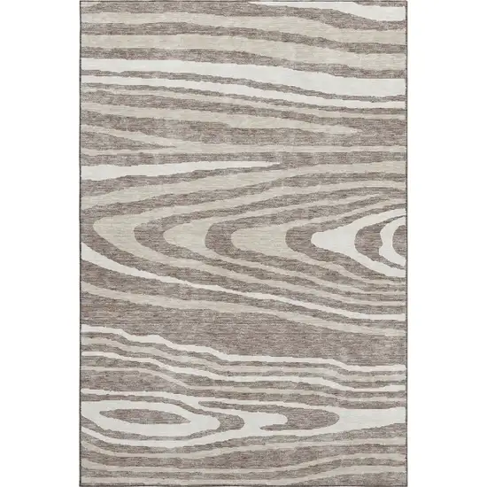 Taupe Ivory And Khaki Woodland Lodge Washable Area Rug With UV Protection Photo 1