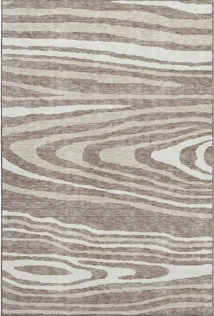 Taupe Ivory And Khaki Woodland Lodge Washable Area Rug With UV Protection Photo 1