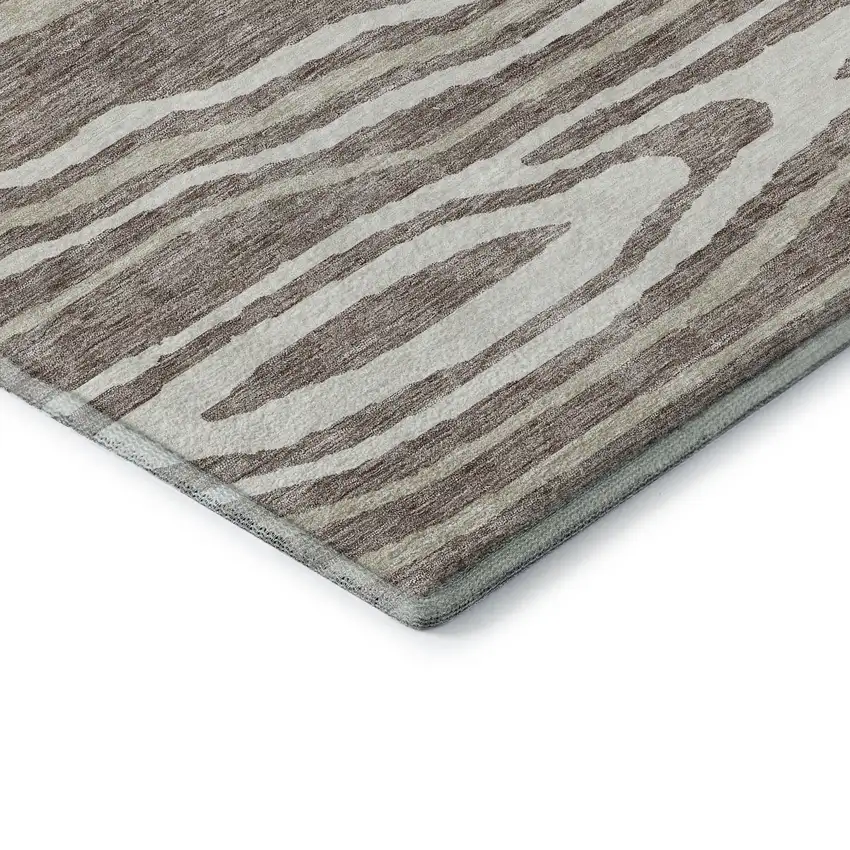 Taupe Ivory And Khaki Woodland Lodge Washable Area Rug With UV Protection Photo 7