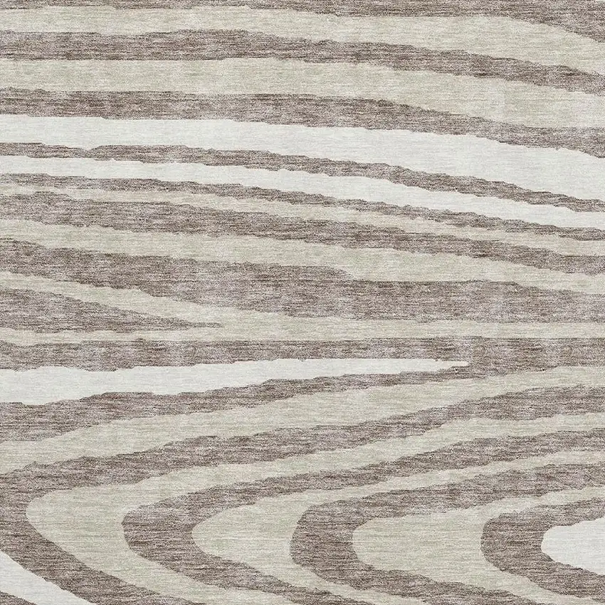 Taupe Ivory And Khaki Woodland Lodge Washable Area Rug With UV Protection Photo 2