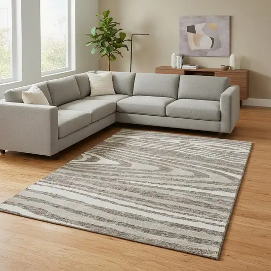 Taupe Ivory And Khaki Woodland Lodge Washable Area Rug With UV Protection Photo 2