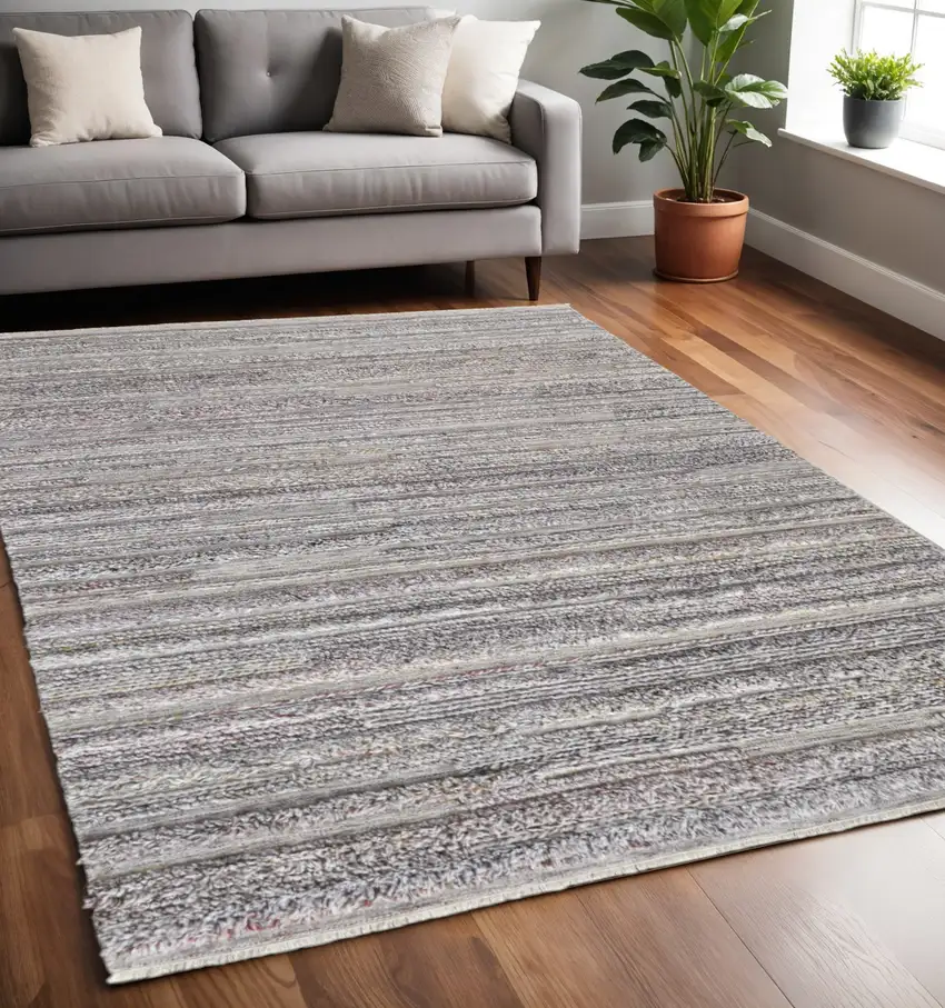 Taupe and Ivory Striped Hand Woven Area Rug Photo 1
