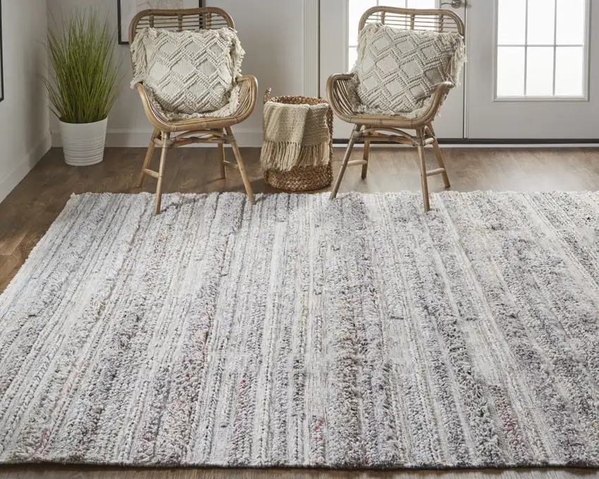 Taupe Ivory And Red Striped Hand Woven Stain Resistant Area Rug Photo 7