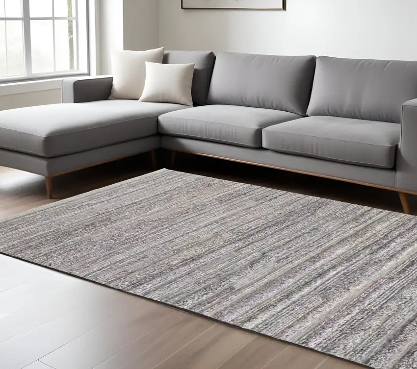 Taupe and Ivory Striped Hand Woven Area Rug Photo 1